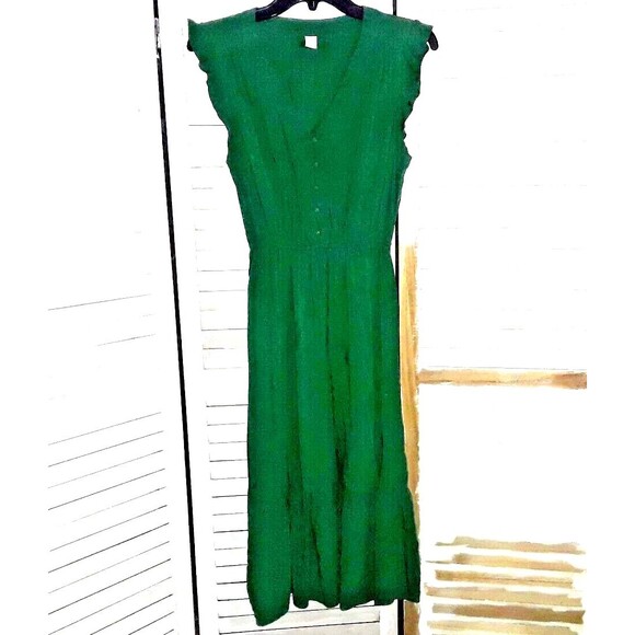 OLD NAVY Dress Size XS Midi Elastic Waist Ruffle Hem Cap Sleeve Green - Picture 1 of 8